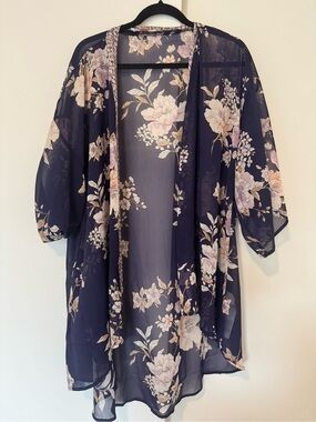 Band of Gypsies Navy Sheer Flowy Floral cardigan